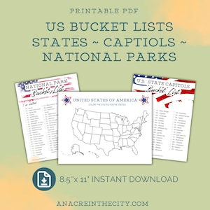Ultimate US Travel Bucket List Printable • 50 States + State Capitols + National Parks Tracker • USA Road Trip Checklist • PDF Download