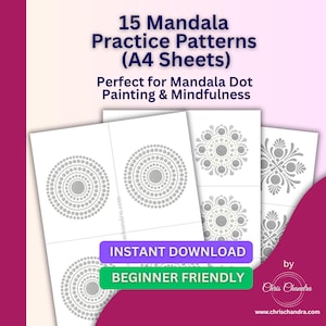 15 patrones de práctica de mandalas con puntos / Hojas imprimibles A4 / Descarga instantánea para mindfulness y pintura con puntos