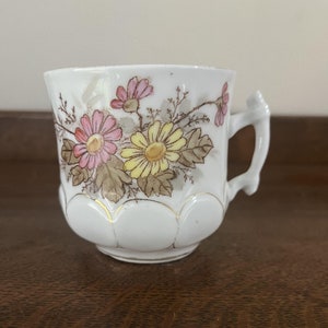 Porcelain Vintage Divided Shaving Mug with Pink and Yellow Daisies