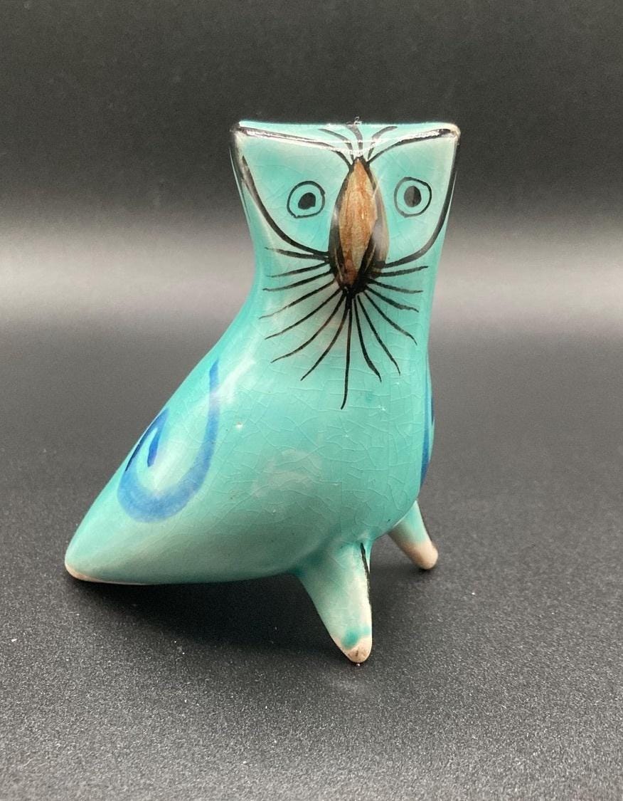 Vintage Tonala Mexico Pottery Owl Figurine