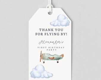 Oh How Time Flies First Birthday Party Gift Tags | 1st Birthday Party Gift Tags | Airplane Party Invitation | Instant Edit and Download