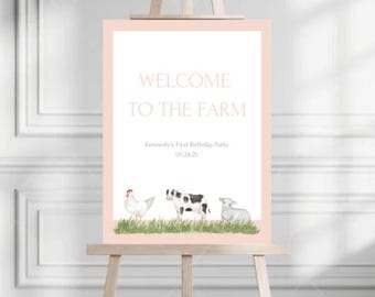 Oink Baa Moo Farm Theme Birthday Party 18x24 Welcome Sign | 2nd Birthday Party | Instant Edit and Download