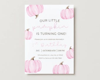 Our Little Pumpkin Is One Birthday Party Invitation | 1st Birthday Party Invitation | Instant Edit and Download