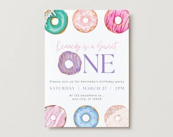 A Sweet ONE Birthday Party Invitation | 1st Birthday Party Invitation | Instant Edit and Download