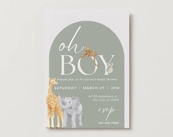 Safari Green Baby Shower Invitation | Instant Edit and Download