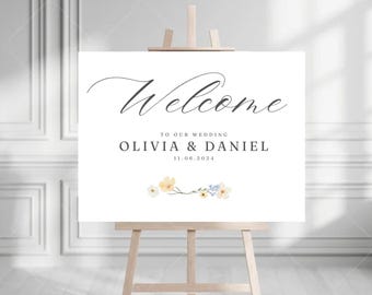 Floral Watercolor Wedding Welcome Sign | Wedding Sign | Editable Canva Template | Instant Edit and Download