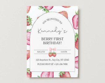 Berry First Birthday Party Invitation | 1st Birthday Party Invitation | Instant Edit and Download