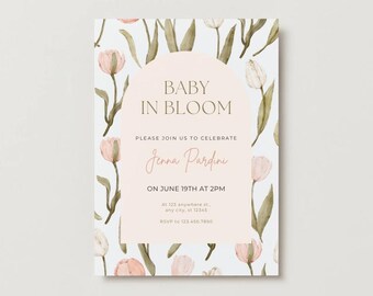 Baby in Bloom Baby Shower Invitation | Instant Edit and Download