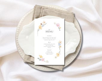 Floral Watercolor Wedding Menu | Wedding Sign | Editable Canva Template | Instant Edit and Download