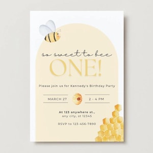 So Sweet To Bee ONE Birthday Party Invitation | 1st Birthday Party Invitation | Instant Edit and Download