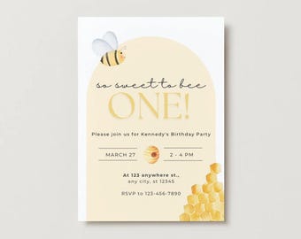 So Sweet To Bee ONE Birthday Party Invitation | 1st Birthday Party Invitation | Instant Edit and Download
