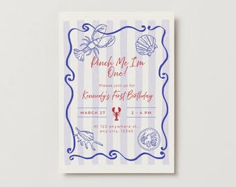 Pinch Me I'm One Birthday Party Invitation | 1st Birthday Party Invitation | Instant Edit and Download