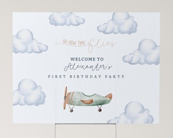 Oh How Time Flies First Birthday Party Welcome Signage | 1st Birthday Party | Airplane Party Invitation | Instant Edit and Download