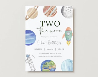 Two the Moon Birthday Party Invitation | 2nd Birthday Party Invitation | Instant Edit and Download
