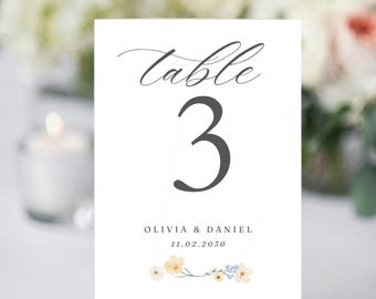 Floral Watercolor Wedding Table Numbers | Wedding Signage | Editable Canva Template | Instant Edit and Download