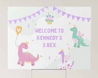 3 Rex Dinosaur Theme Birthday Party 24x18 Welcome Sign | 3rd Birthday Party | Instant Edit and Download