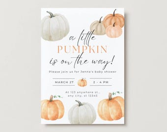 A Little Pumpkin Is On The Way Baby Shower Invitation | Instant Edit and Download