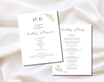 Floral Watercolor Wedding Program | Wedding Signage | Editable Canva Template | Instant Edit and Download