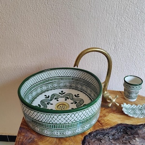 green handmade ceramic sink- bathroom washbasin - round vessel sink