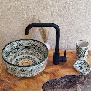 Green handmade ceramic sink - Moroccan bathroom washbasin- Bathroom Vanity Centerpiece for Eco-Friendly decor
