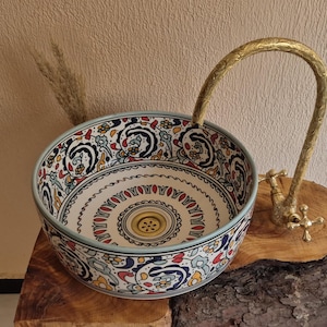 Handmade Moroccan Ceramic Vessel Sink : Floral Aqua Bathroom Basin