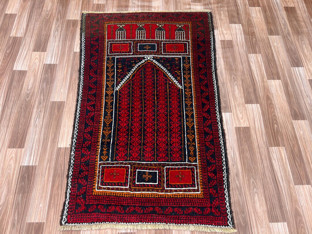 Vintage 4.1x2.7ft Prayer Rug - Vintage Afghan Baluchi Prayer Rug ...