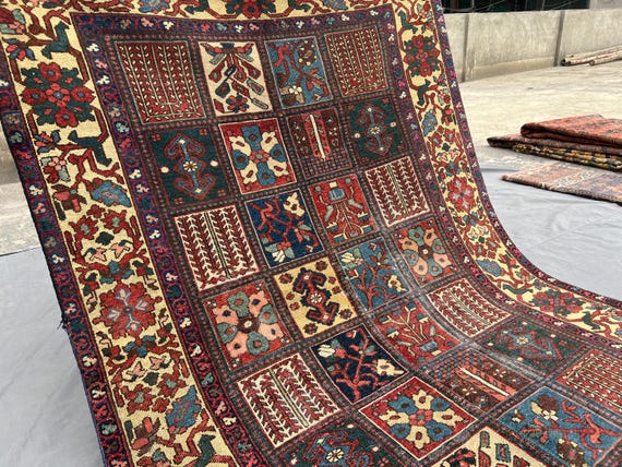Multicolor Turkish Bakhtiari Garden Panel Rug 5x6 Hand Knotted Floral Wool Carpet Vintage Botanical Area Rug Living Room , Dining Room Rug