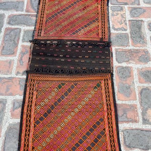 Vintage 4.7x1.11ft Saddle Bag Rug - Vintage Turkish Saddle Bag Rug - Tribal Saddle Bag Rug - Handmade Woolen Rug - Free Shipping