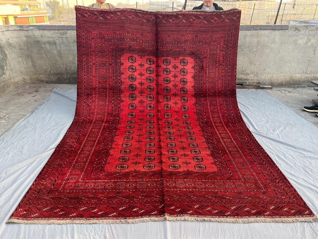 Mauri Stardesign Vintage 7.7x10.6 Ft Afghan Mauri Rug— Deep Red Medallion Repeat ...