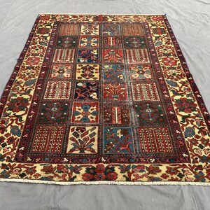 Multicolor Turkish Bakhtiari Garden Panel Rug 5x6 Hand Knotted Floral Wool Carpet Vintage Botanical Area Rug Living Room , Dining Room Rug image 8