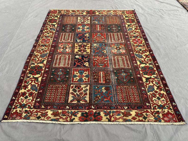 Multicolor Turkish Bakhtiari Garden Panel Rug 5x6 Hand Knotted Floral Wool Carpet Vintage Botanical Area Rug Living Room , Dining Room Rug image 8