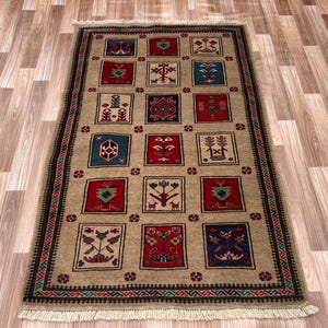 Vintage 4.10x3.1ft Geometric Area Rug - Vintage Afghan Baluch  Pictorial Rug - Living and Bedroom Rug - handmade Woolen Rug - Free Shipping