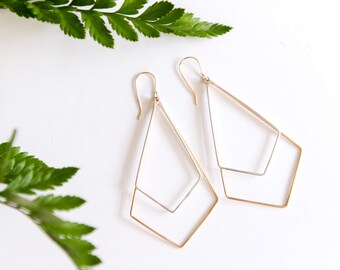 Mixed Metal Chevron Earrings / Sterling Silver and 14k Gold Filled / Dainty Jewelry / Gifts for Her / Handmade Jewelry / Geometric Earrings