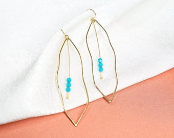 Leaf Earrings / Sterling Silver or 14k Gold Filled / Turquoise Swarovski Crystals / Dainty Jewelry / Plant Earrings / Gifts for Her