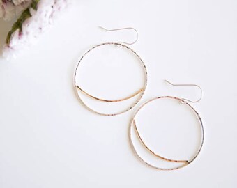 Mixed Metal Large Circle Earrings / Gifts for her / Sterling Silver or 14k Gold Filled / Minimalist / Dainty Jewelry / Crescent Moon