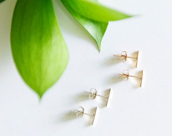 Hammered Bar Stud Earrings / Dainty Jewelry / Sterling Silver or 14k Gold Filled / Modern / Minimal / Gifts for Her