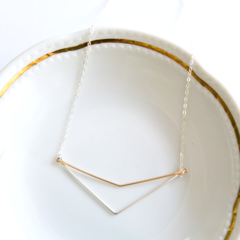 Chevron Necklace / Mixed Metal / Sterling Silver and 14k Gold Filled / Dainty Jewelry / Gifts for Her / Handmade Jewelry / Geometric image 4