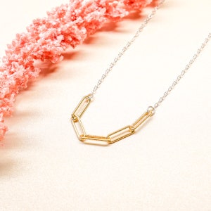 Chain Reaction Necklace / Sterling Silver or 14k Gold Filled / Mixed Metals / Paper Clip Chain / Elongated Oval Chain / Dainty Jewelry