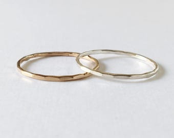 Hammered Stacking Ring - Sterling Silver or 14k Gold Filled, Gold Stacking Rings, Sterling Silver Stacking Rings, Stack Rings,