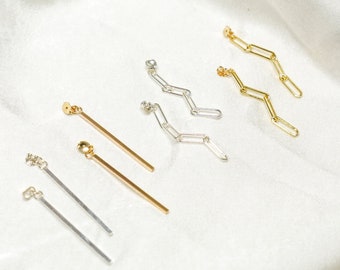 Dangle Stud Backs - Bar or Chain / Dainty Jewelry / Interchangeable Earring Backs / Sterling Silver or 14k Gold Filled / Minimalist
