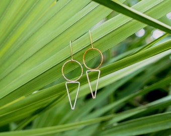 Circle Triangle Earrings / Mixed Metals / Sterling Silver / 14k Gold Filled / Geometric / Minimalist / Dainty Jewelry / Gifts for Her