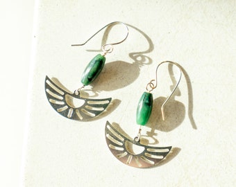 Oasis Earrings / Sterling Silver or 14k Gold Filled / Dainty Jewelry / Jade Stones / Gifts for Her / Crescent