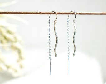 Wave Threader Earrings / Sterling Silver or 14k Gold Filled / Dainty Jewelry / Gifts for Her / Minimal Jewelry / Ocean / Water