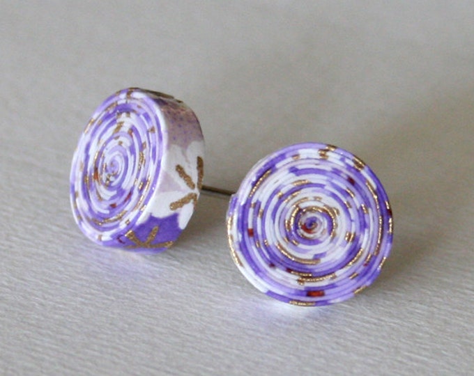 Purple Paper Stud Earrings / Paper Jewelry / Gifts for Her / Etsy