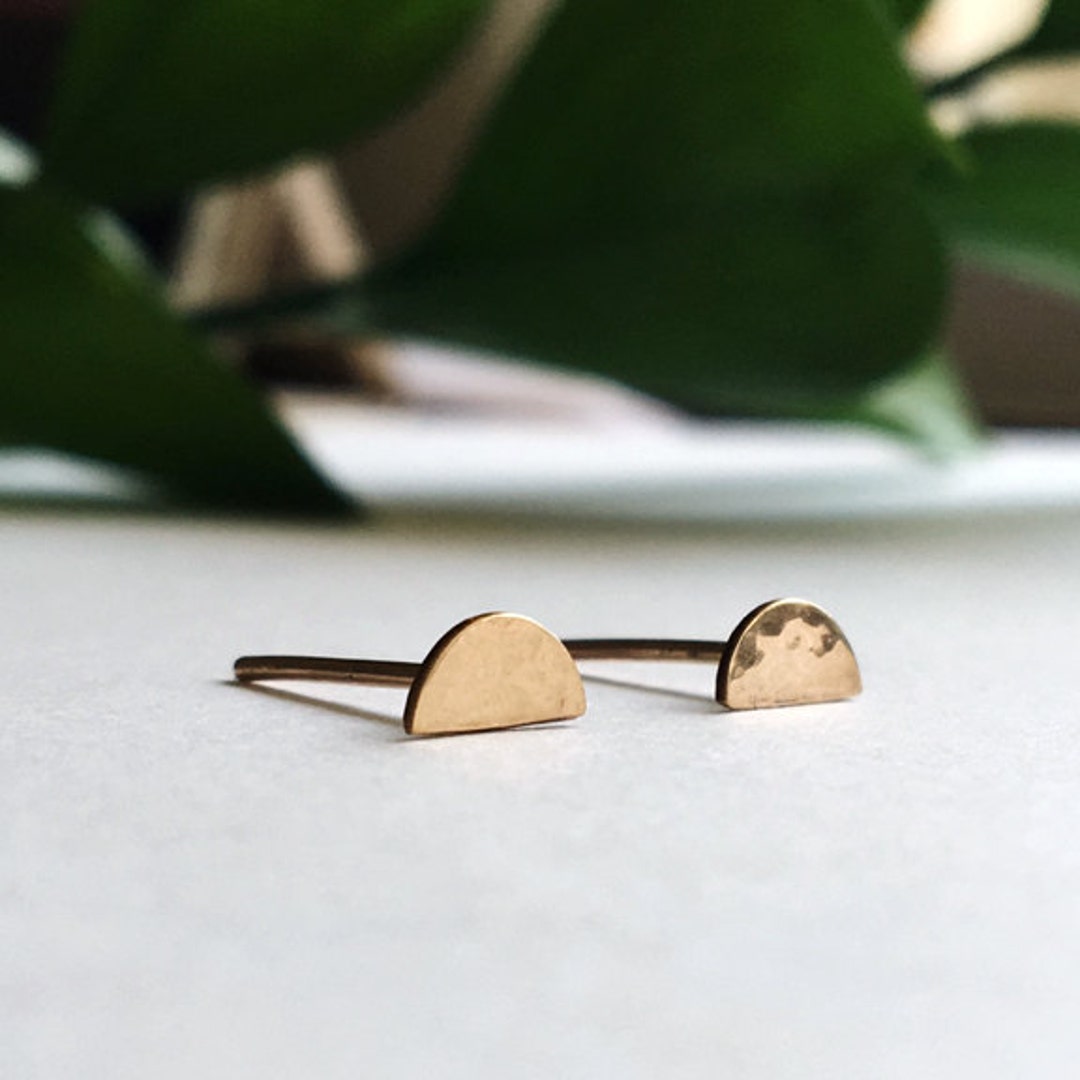 Hammered Half Circle Stud Earrings / Dainty Jewelry / Sterling Silver or 14k Gold Filled