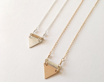 Triangle Necklace, Mixed Metal Necklace  Sterling Silver and 14k Gold Filled, Dainty Necklace, Minimalist Necklace, Geometric Necklace
