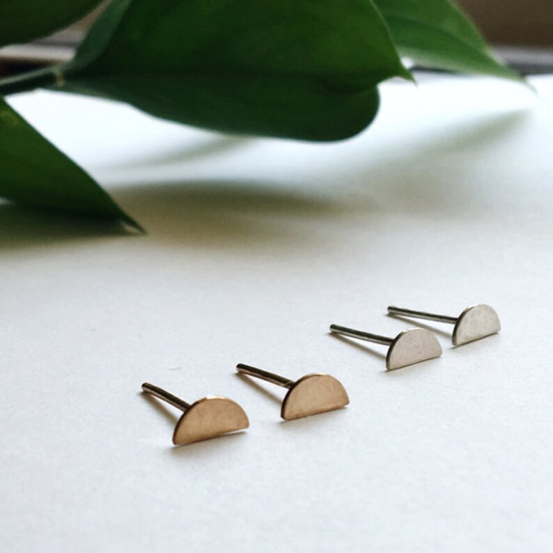 Hammered Half Circle Stud Earrings / Dainty Jewelry / Sterling Etsy