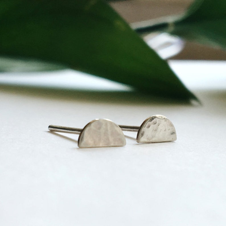 Hammered Half Circle Stud Earrings / Dainty Jewelry / Sterling Etsy