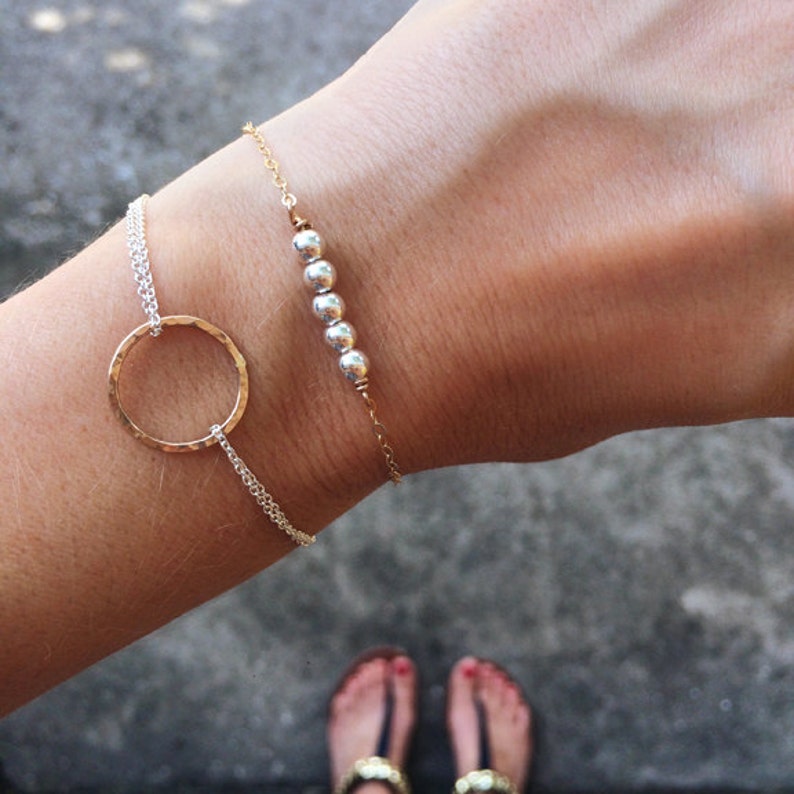 Hammered Circle Bracelet / Sterling Silver / 14k Gold Filled / Etsy