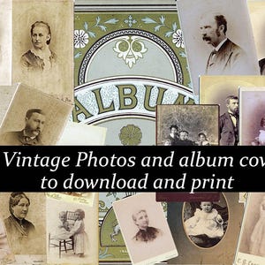 Foto in stile vittoriano, schede di armadietto, download digitale, collage di diario di antenati vintage, album antico, effimero